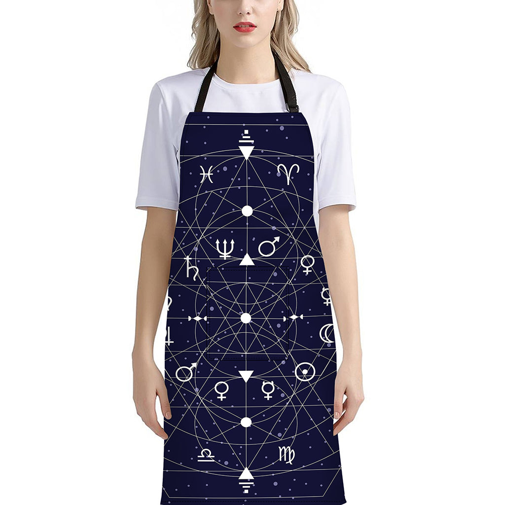 Geometric Zodiac Signs Print Bib Apron With Pocket