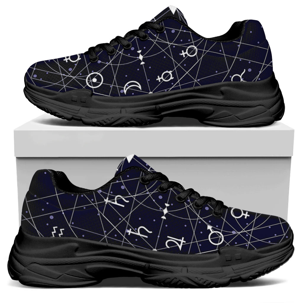 Geometric Zodiac Signs Print Black Chunky Shoes