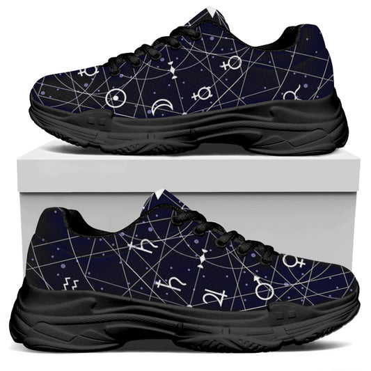 Geometric Zodiac Signs Print Black Chunky Shoes