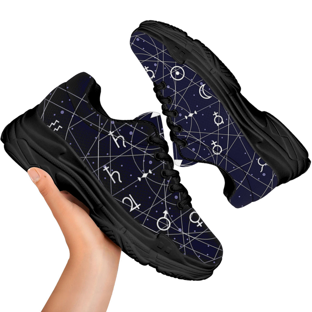 Geometric Zodiac Signs Print Black Chunky Shoes