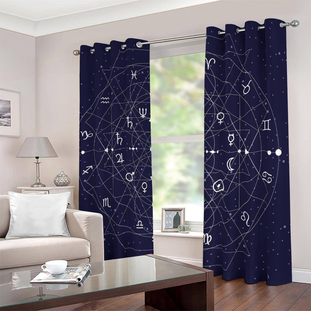 Geometric Zodiac Signs Print Blackout Grommet Curtains