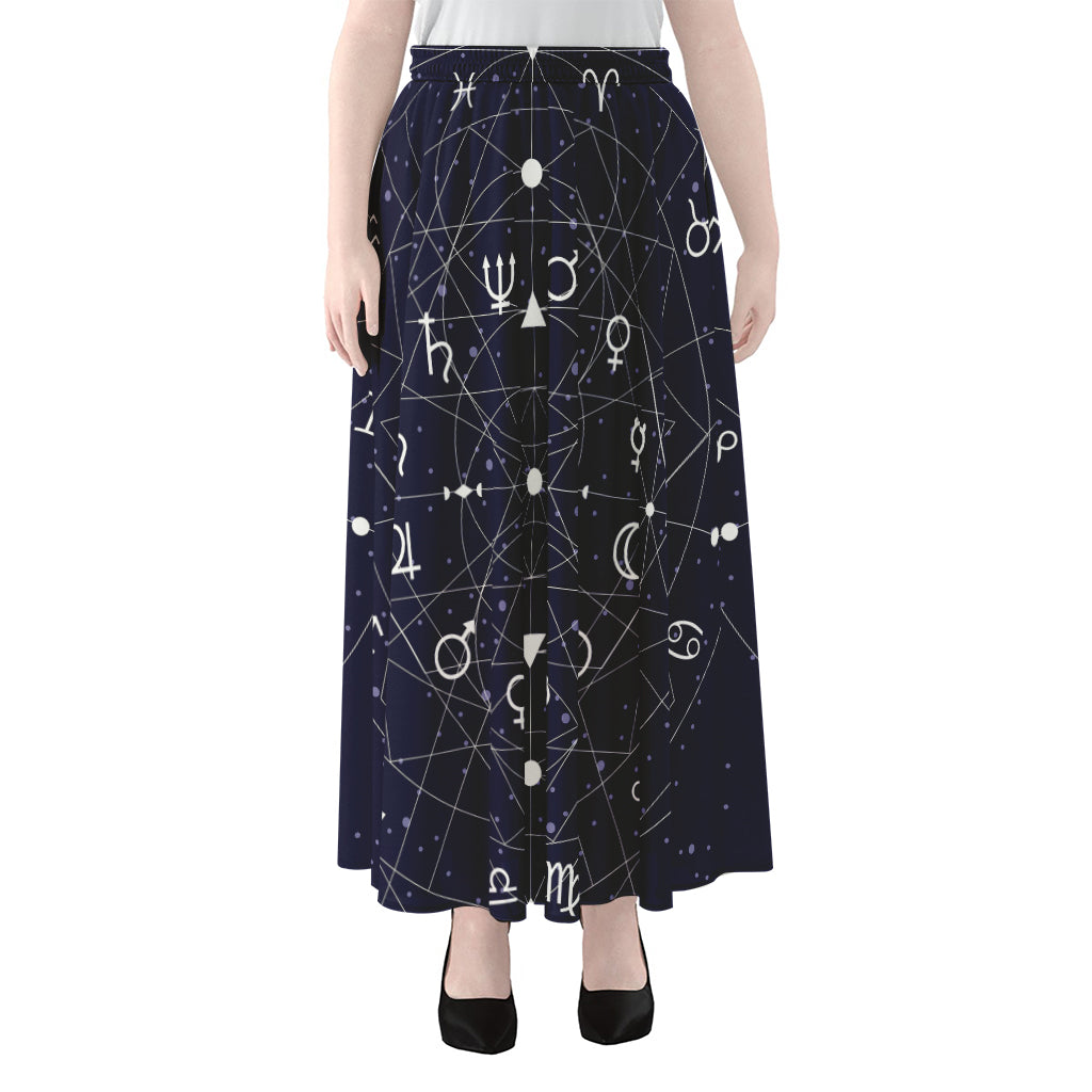 Geometric Zodiac Signs Print Chiffon Maxi Skirt