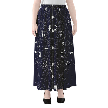 Geometric Zodiac Signs Print Chiffon Maxi Skirt