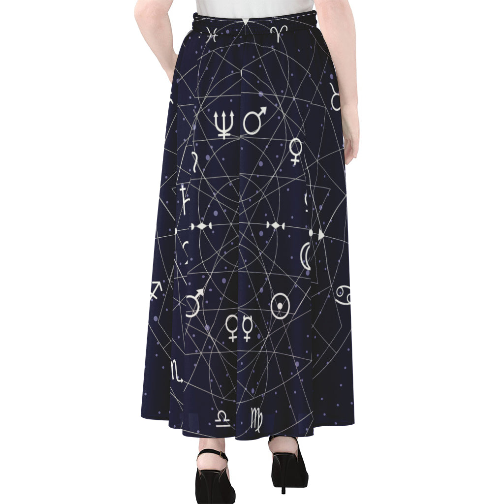 Geometric Zodiac Signs Print Chiffon Maxi Skirt