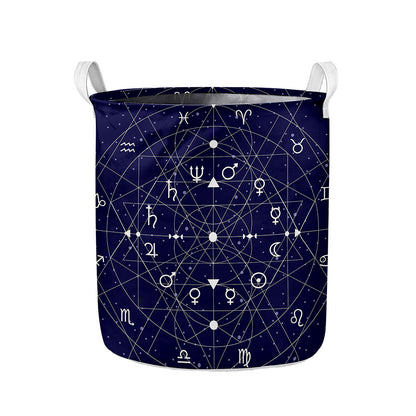 Geometric Zodiac Signs Print Collapsible Laundry Basket