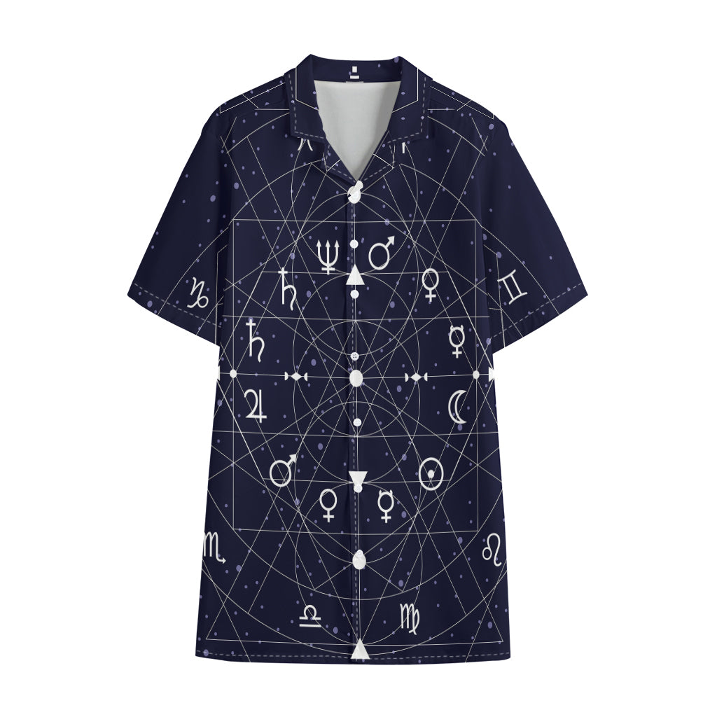 Geometric Zodiac Signs Print Cotton Hawaiian Shirt