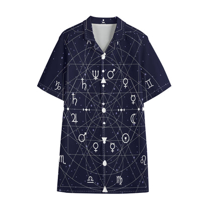 Geometric Zodiac Signs Print Cotton Hawaiian Shirt