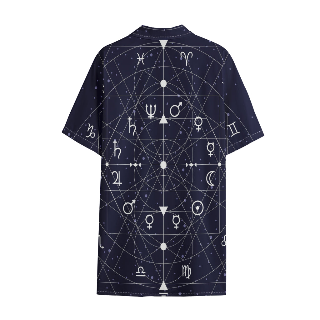 Geometric Zodiac Signs Print Cotton Hawaiian Shirt