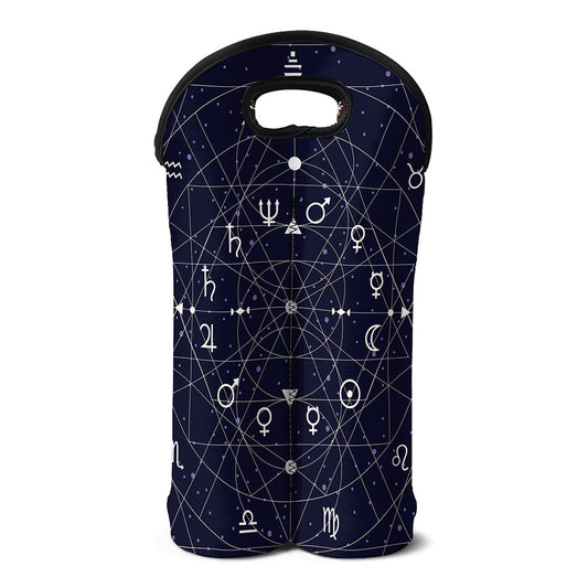 Geometric Zodiac Signs Print Double Neoprene Wine Tote