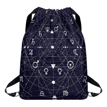 Geometric Zodiac Signs Print Drawstring Backpack
