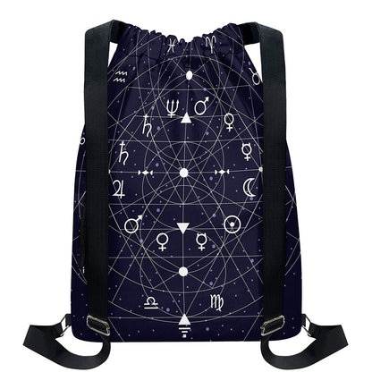 Geometric Zodiac Signs Print Drawstring Backpack