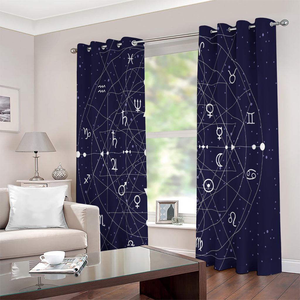 Geometric Zodiac Signs Print Extra Wide Grommet Curtains
