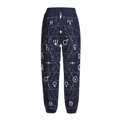 Geometric Zodiac Signs Print Fleece Lined Knit Pants