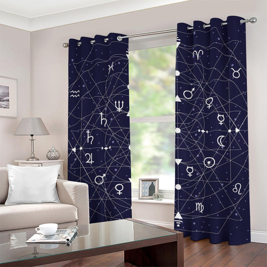 Geometric Zodiac Signs Print Grommet Curtains