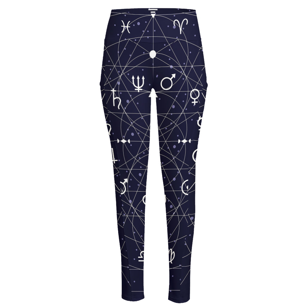 Geometric Zodiac Signs Print High-Waisted Pocket Leggings