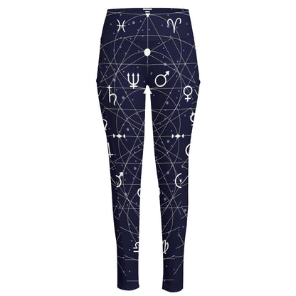 Geometric Zodiac Signs Print High-Waisted Pocket Leggings