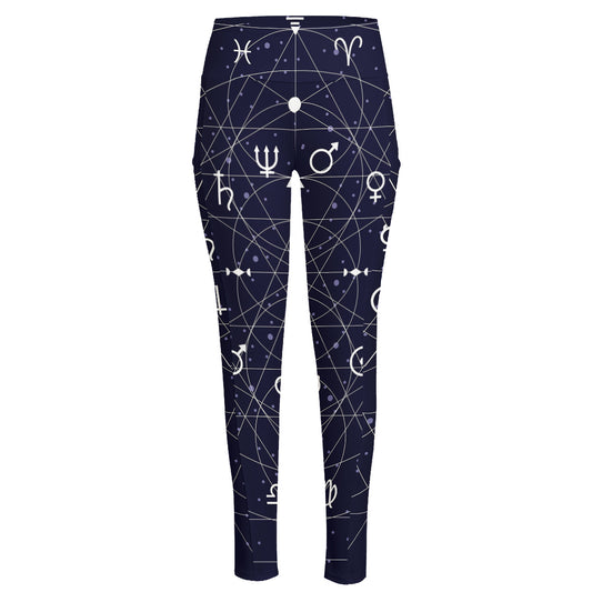 Geometric Zodiac Signs Print High-Waisted Pocket Leggings