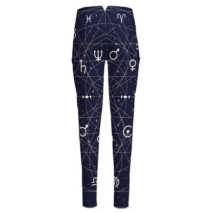 Geometric Zodiac Signs Print High-Waisted Pocket Leggings