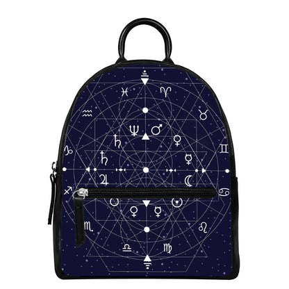 Geometric Zodiac Signs Print Leather Backpack