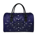Geometric Zodiac Signs Print Leather Duffle Bag