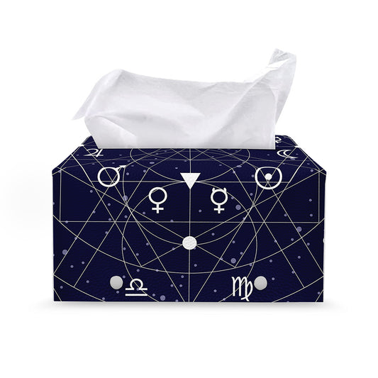 Geometric Zodiac Signs Print Leather Tissue Box Cover