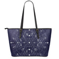 Geometric Zodiac Signs Print Leather Tote Bag With Zipper