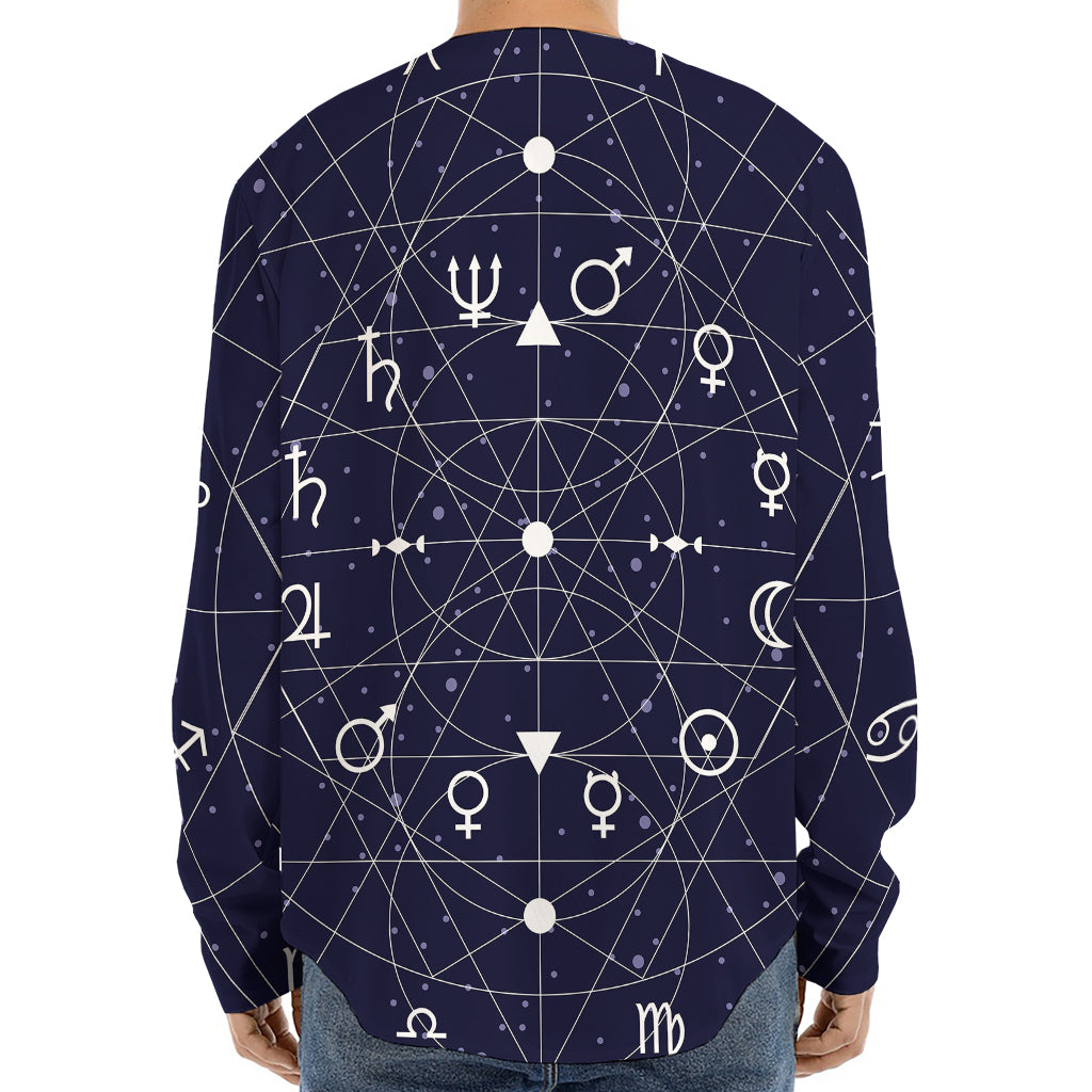 Geometric Zodiac Signs Print Long Sleeve Baseball Jersey