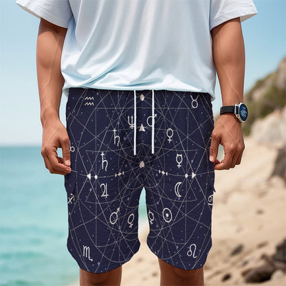 Geometric Zodiac Signs Print Men's Cargo Shorts