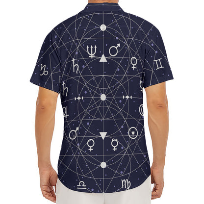 Geometric Zodiac Signs Print Men's Deep V-Neck Shirt