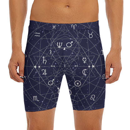 Geometric Zodiac Signs Print Men's Long Boxer Briefs