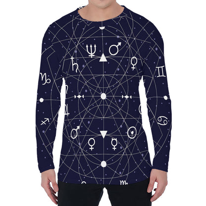 Geometric Zodiac Signs Print Men's Long Sleeve T-Shirt