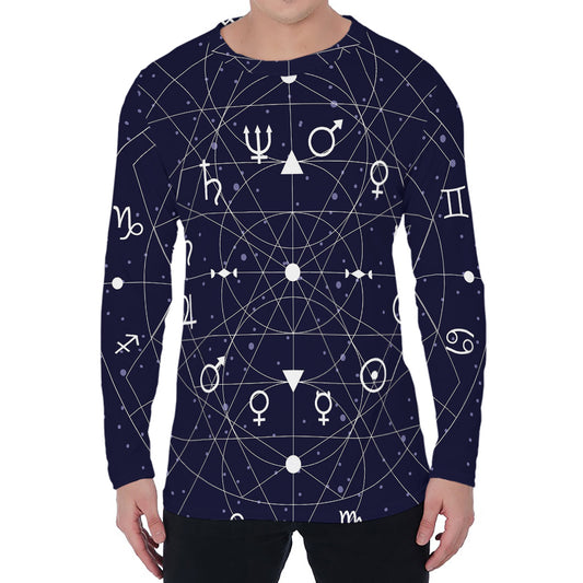 Geometric Zodiac Signs Print Men's Long Sleeve T-Shirt