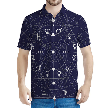 Geometric Zodiac Signs Print Men's Polo Shirt