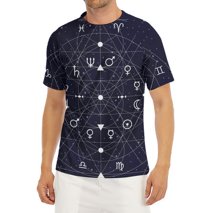 Geometric Zodiac Signs Print Men's Short Sleeve Rash Guard