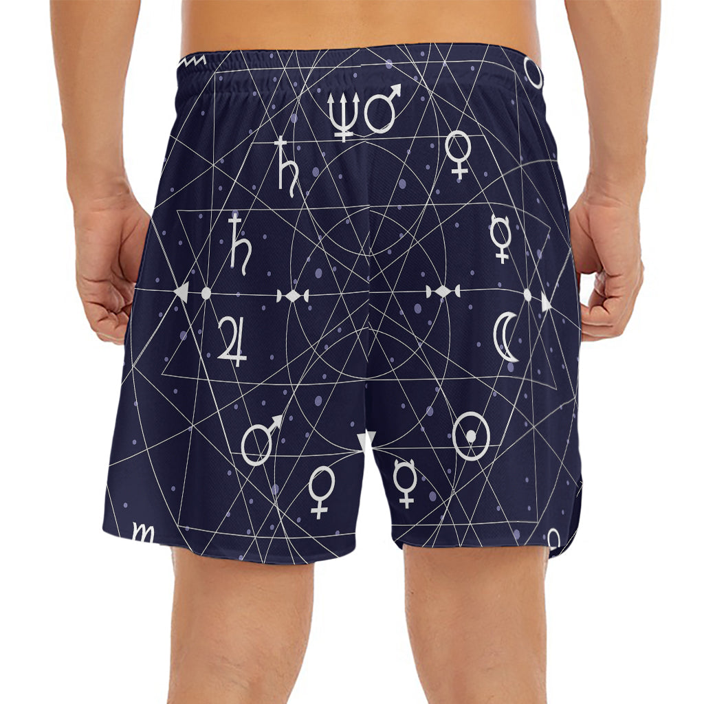 Geometric Zodiac Signs Print Men's Split Running Shorts