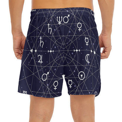 Geometric Zodiac Signs Print Men's Split Running Shorts