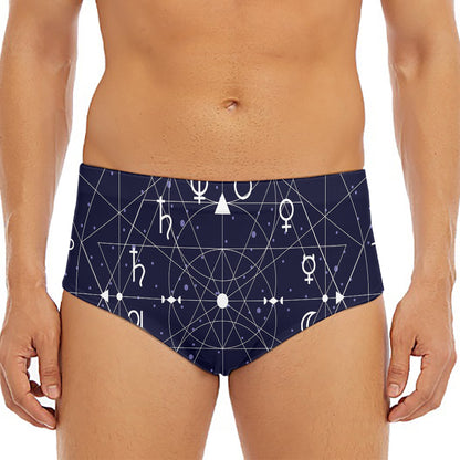 Geometric Zodiac Signs Print Men's Triangle Swim Briefs