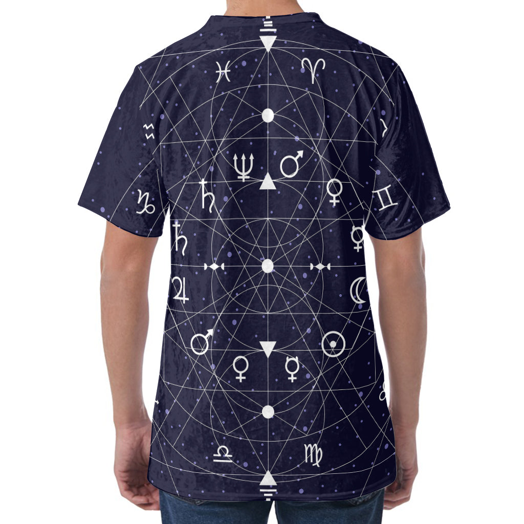 Geometric Zodiac Signs Print Men's Velvet T-Shirt