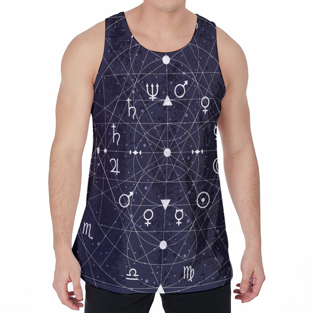 Geometric Zodiac Signs Print Men's Velvet Tank Top