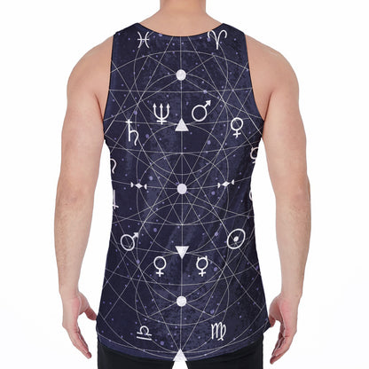 Geometric Zodiac Signs Print Men's Velvet Tank Top