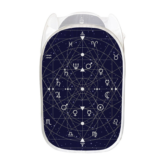 Geometric Zodiac Signs Print Mesh Laundry Hamper