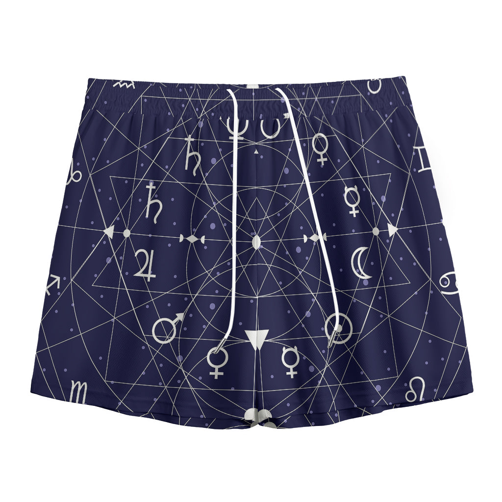 Geometric Zodiac Signs Print Mesh Shorts