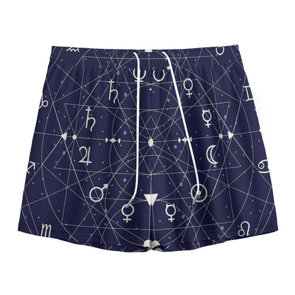 Geometric Zodiac Signs Print Mesh Shorts