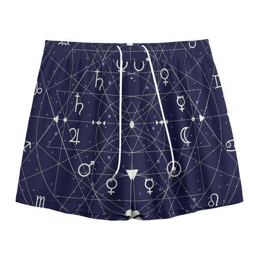 Geometric Zodiac Signs Print Mesh Shorts