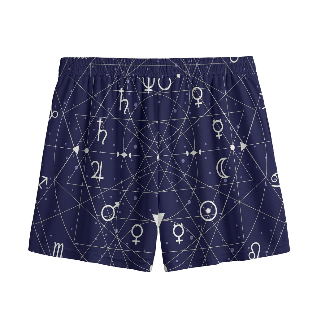 Geometric Zodiac Signs Print Mesh Shorts