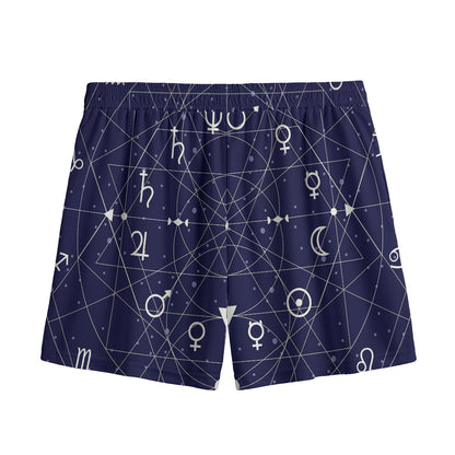 Geometric Zodiac Signs Print Mesh Shorts