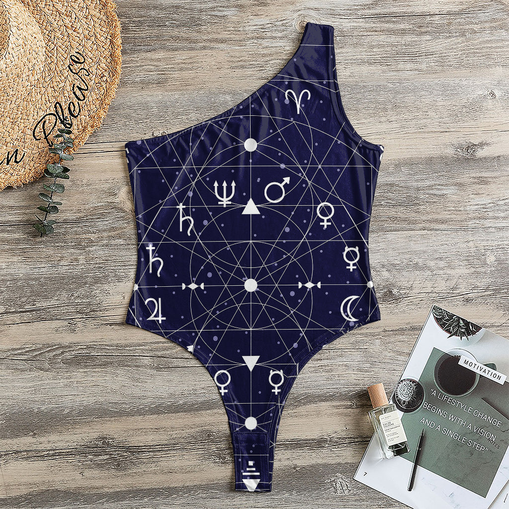 Geometric Zodiac Signs Print One Shoulder Bodysuit