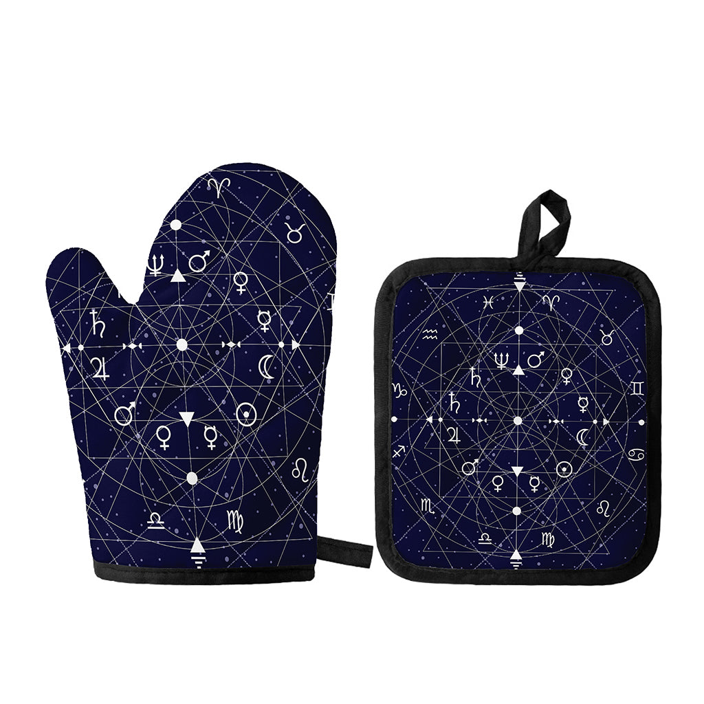 Geometric Zodiac Signs Print Oven Mitt And Pot Holder Set