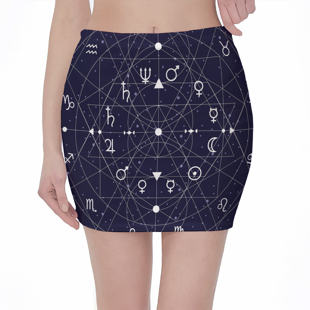 Geometric Zodiac Signs Print Pencil Mini Skirt