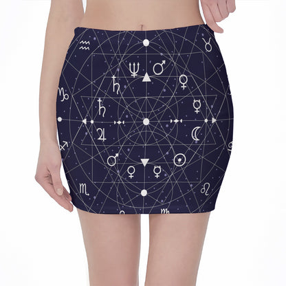 Geometric Zodiac Signs Print Pencil Mini Skirt